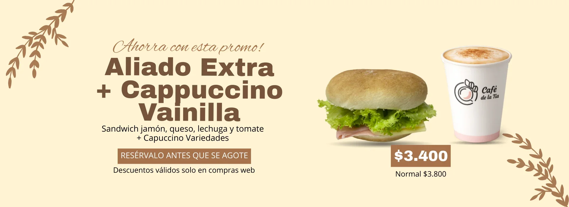 sandwich con cafe cappuccino vainilla